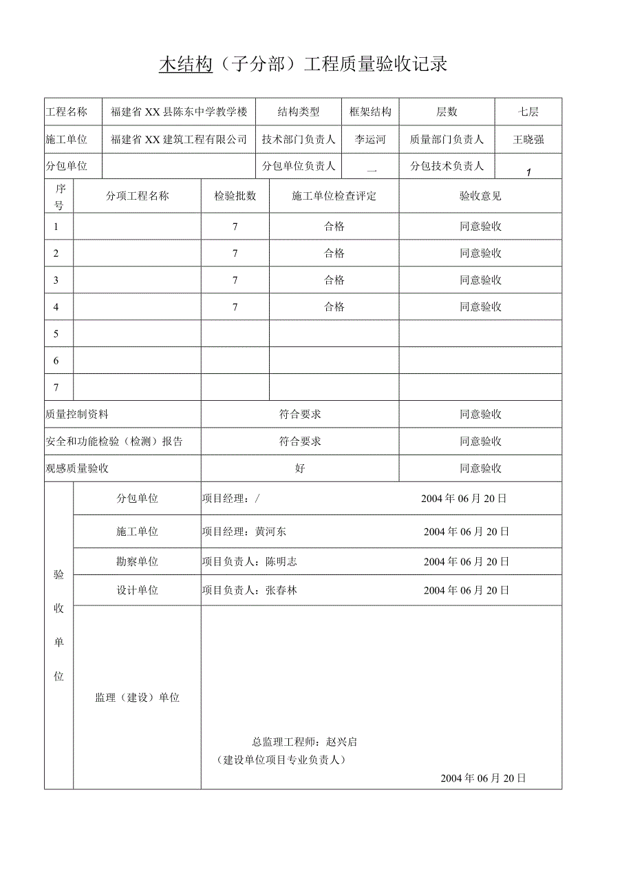 木结构子分部工程质量验收记录.docx_第1页