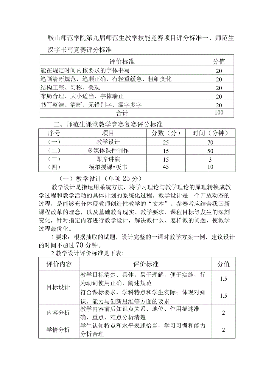 鞍山师范学院第九届师范生教学技能竞赛项目评分标准师范生汉字书写竞赛评分标准.docx_第1页