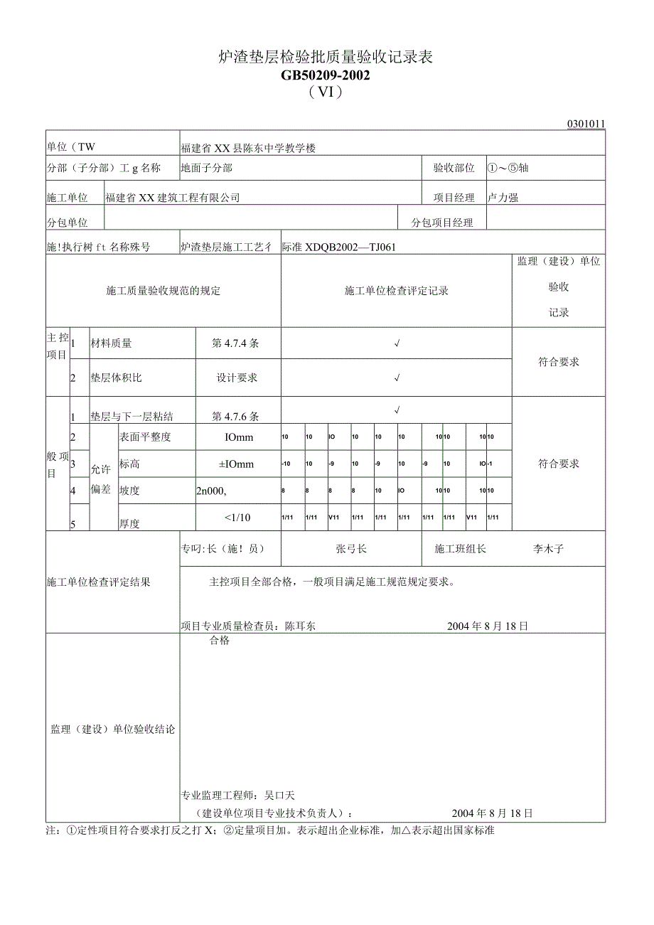 炉渣垫层检验批质量验收记录表1.docx_第1页