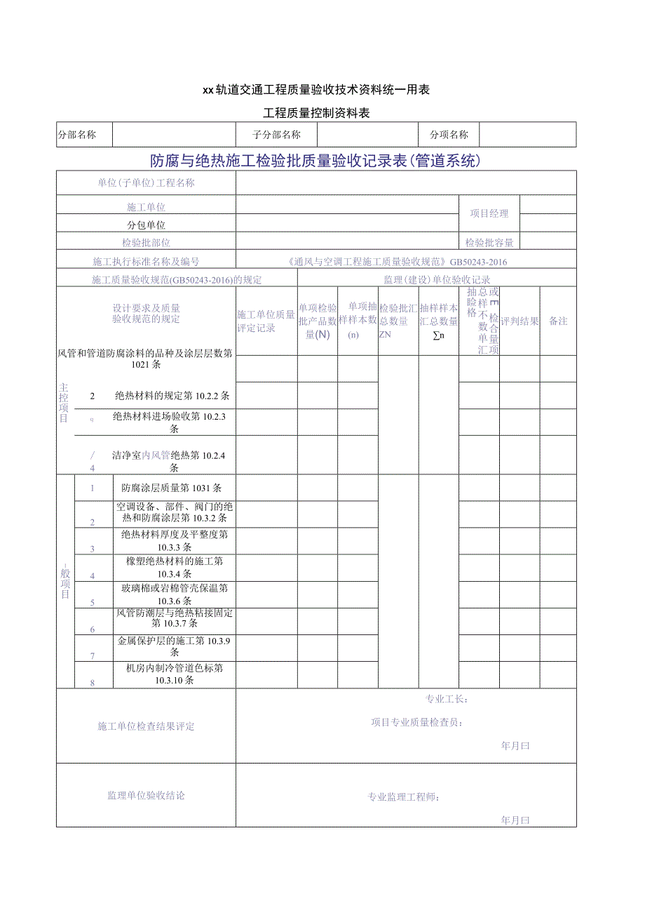 防腐与绝热施工检验批质量验收记录表管道系统.docx_第1页