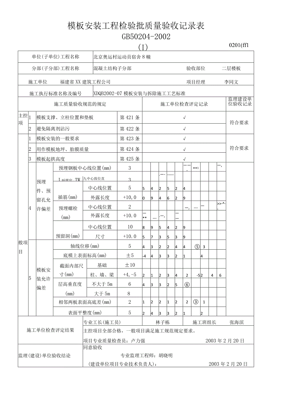 模板安装工程检验批质量验收记录表1.docx_第1页