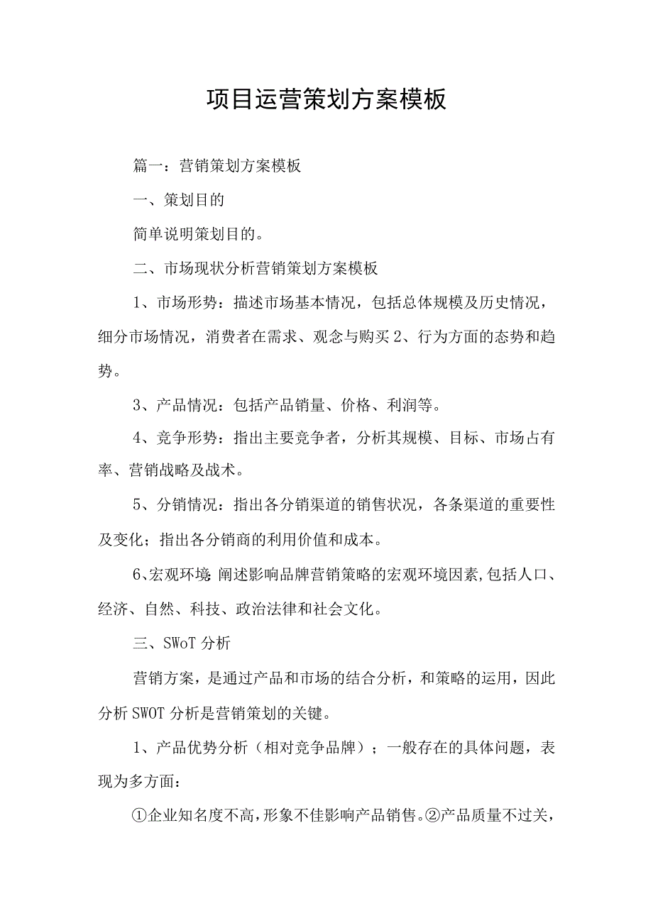 项目运营策划方案模板.docx_第1页