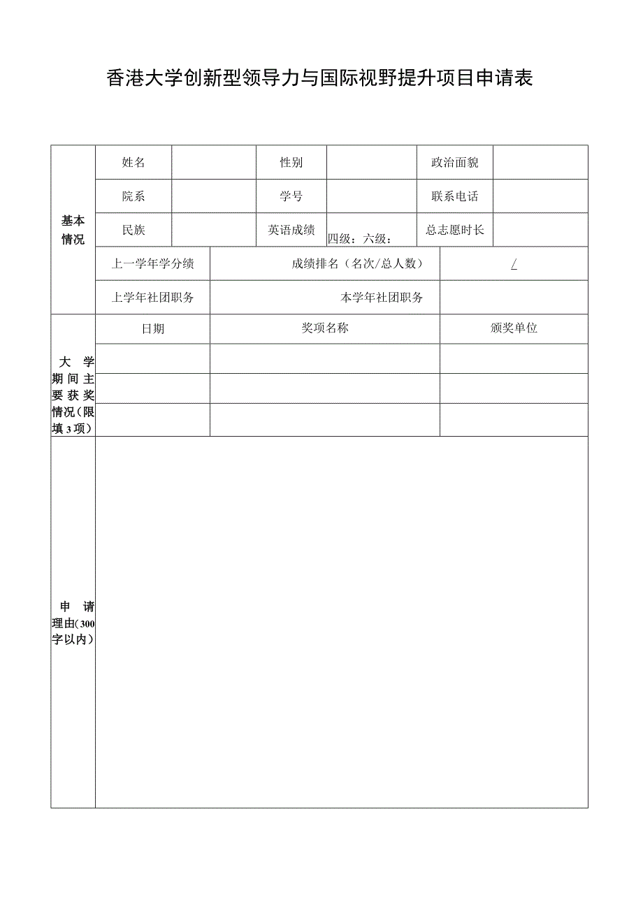 香港大学创新型领导力与国际视野提升项目申请表.docx_第1页