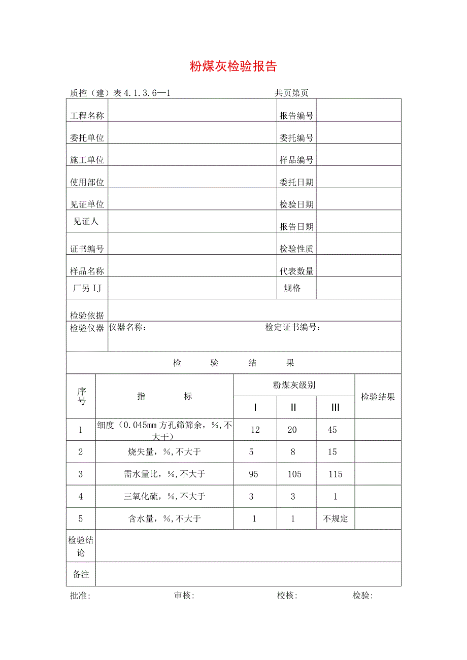 建筑工程粉煤灰检验报告示范文本.docx_第1页