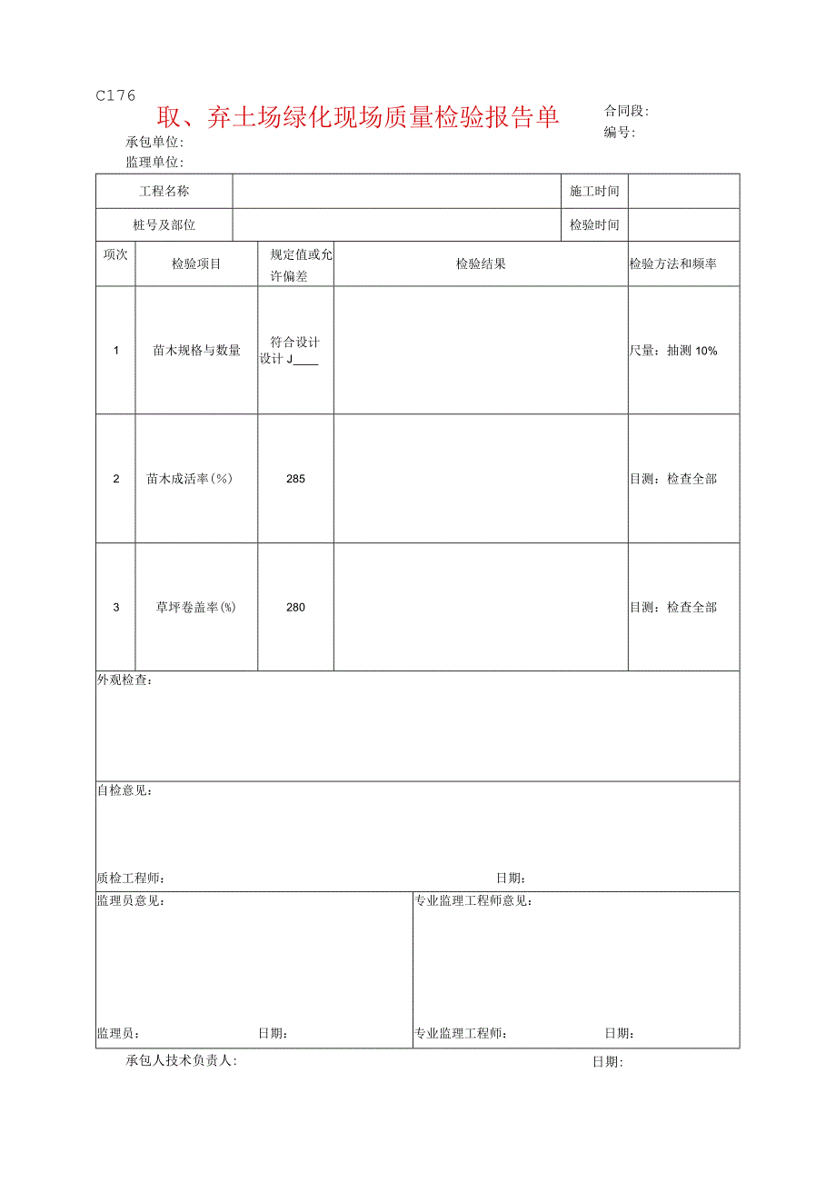 市政工程取弃土场绿化现场质量检验报告单示范文本.docx_第1页