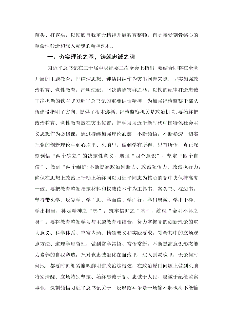 纪检监察干部队伍教育整顿打造忠诚纯洁纪检铁军研讨心得体会发言三篇.docx_第2页