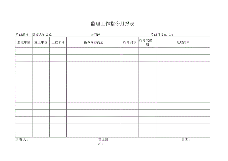 月报07表 监理工作指令月报表工程文档范本.docx_第1页