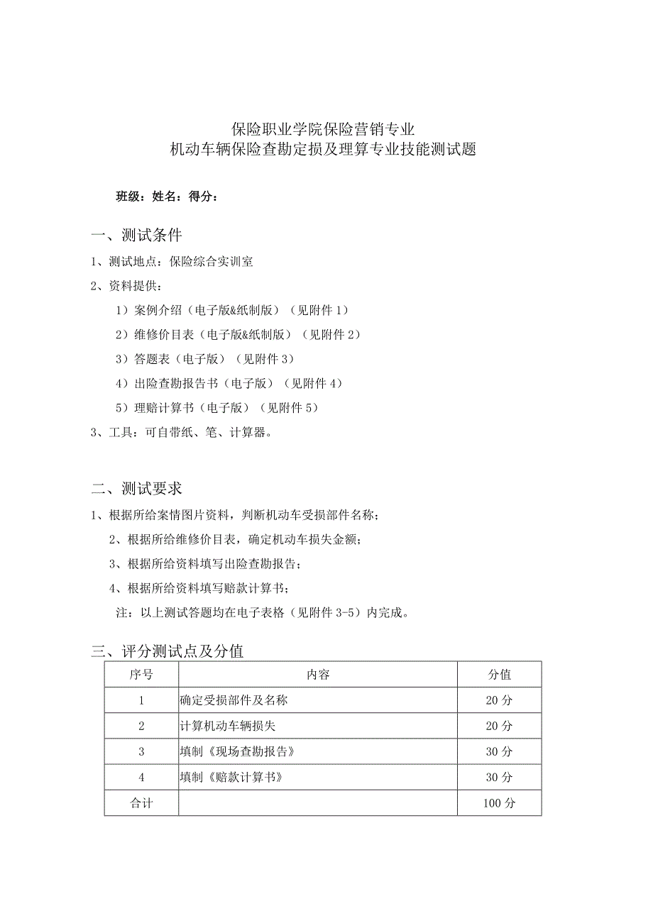 机动车辆保险查勘定损及理算能力测试题.docx_第1页