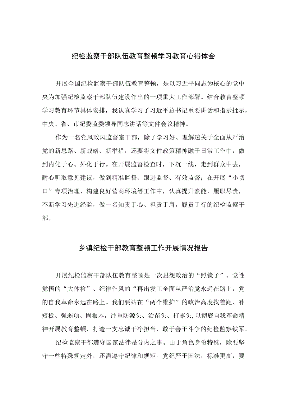 纪检监察干部队伍教育整顿学习教育心得体会四篇精选供参考.docx_第1页