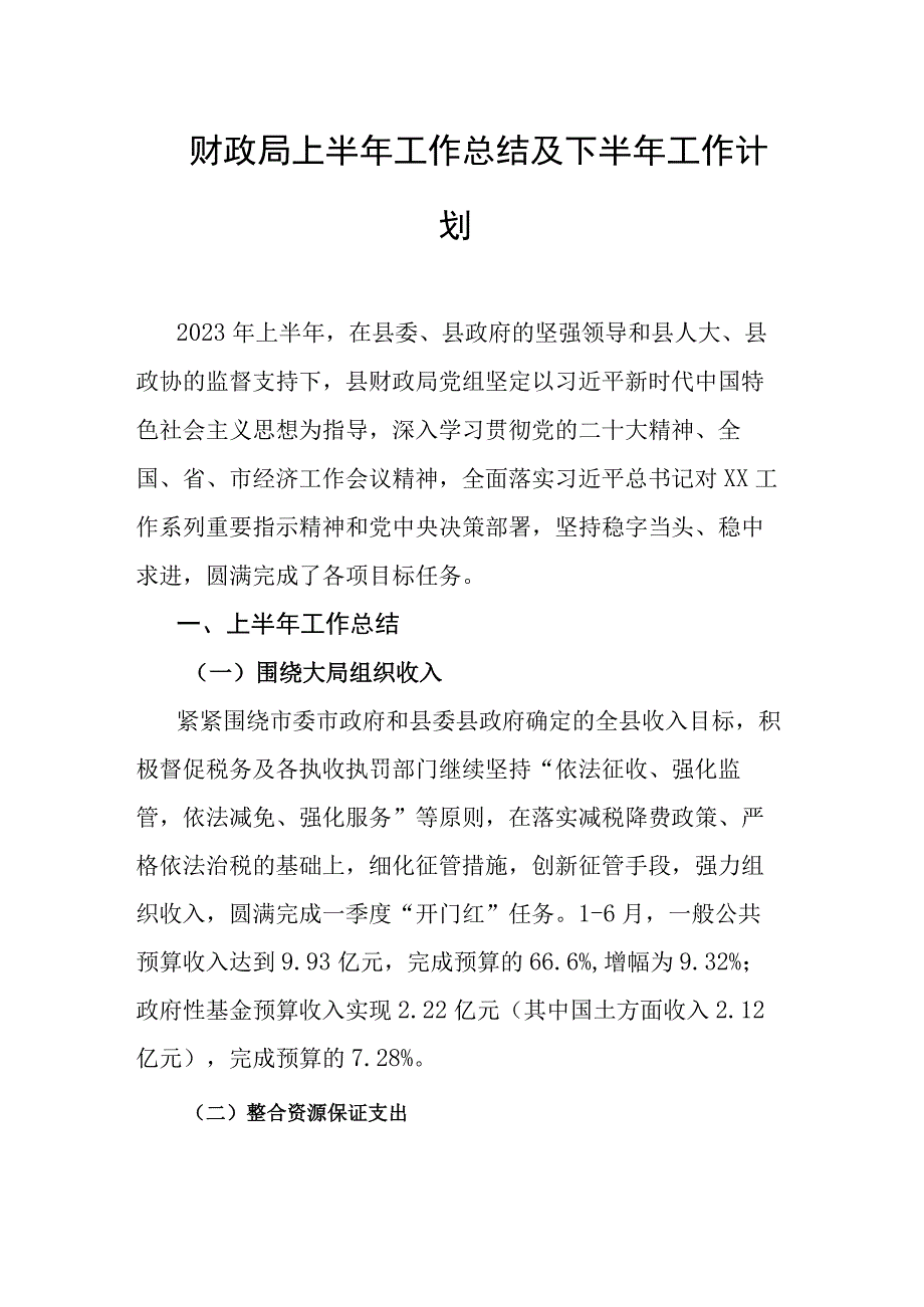 财政局上半年工作总结及下半年工作计划.docx_第1页