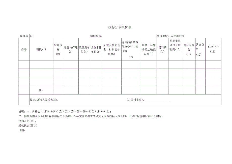 投标分项报价表.docx_第1页