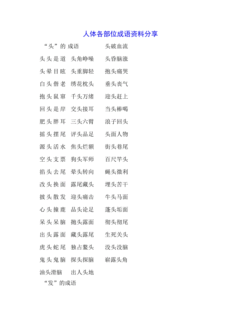 2023年暑假人体各部位成语资料分享.docx_第1页