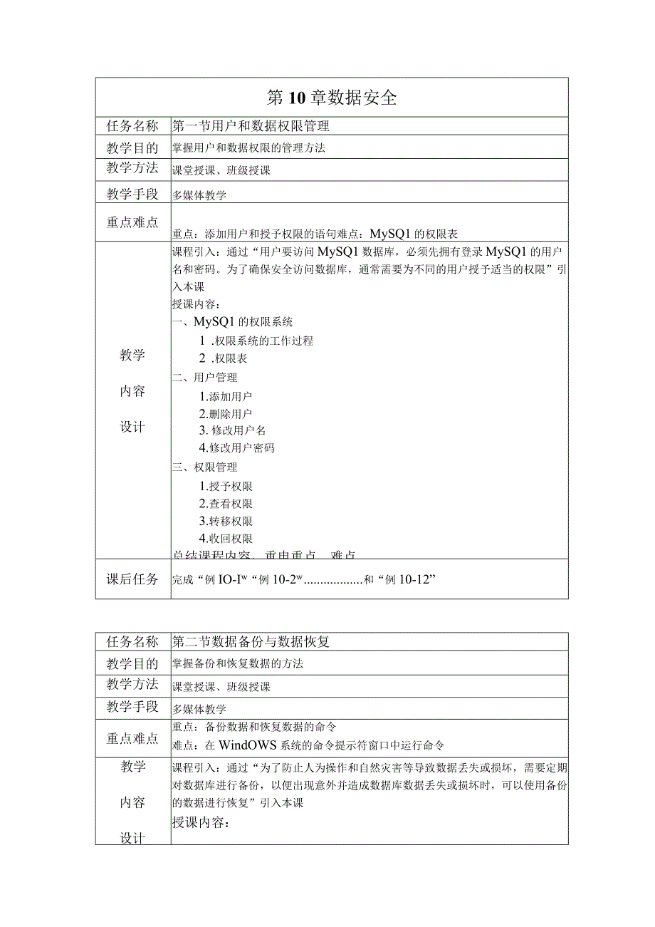 MySQL数据库实用教程（附微课） 教案10 数据安全.docx_第2页