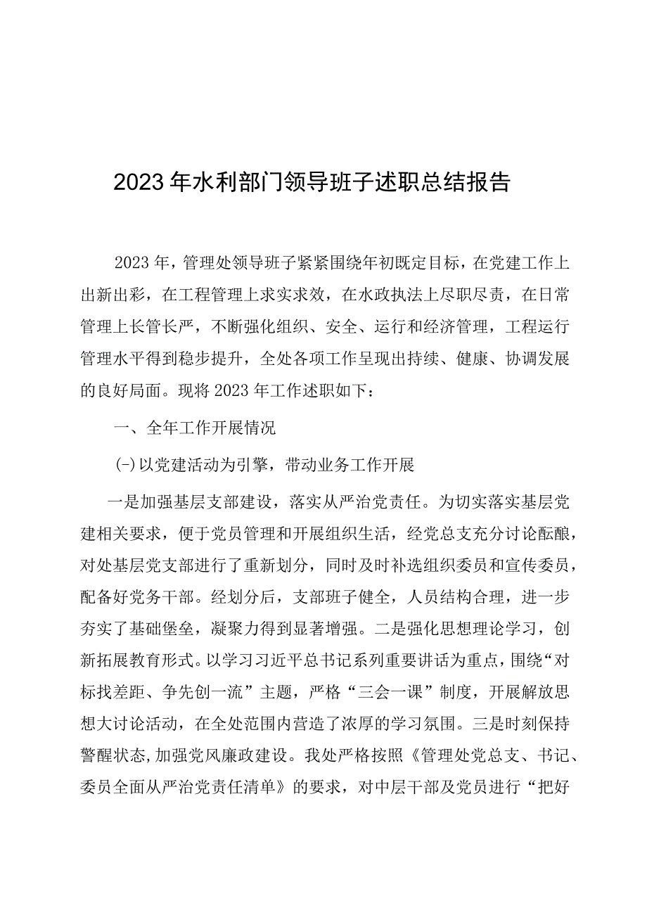 2022年水利部门领导班子述职总结报告.docx_第1页