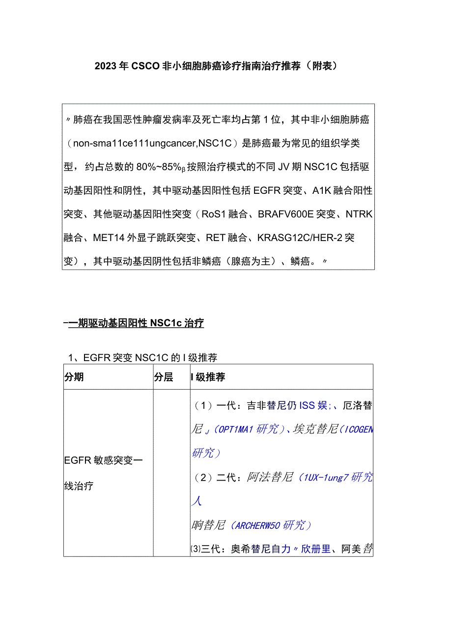 2023年CSCO非小细胞肺癌诊疗指南治疗推荐（附表）.docx_第1页