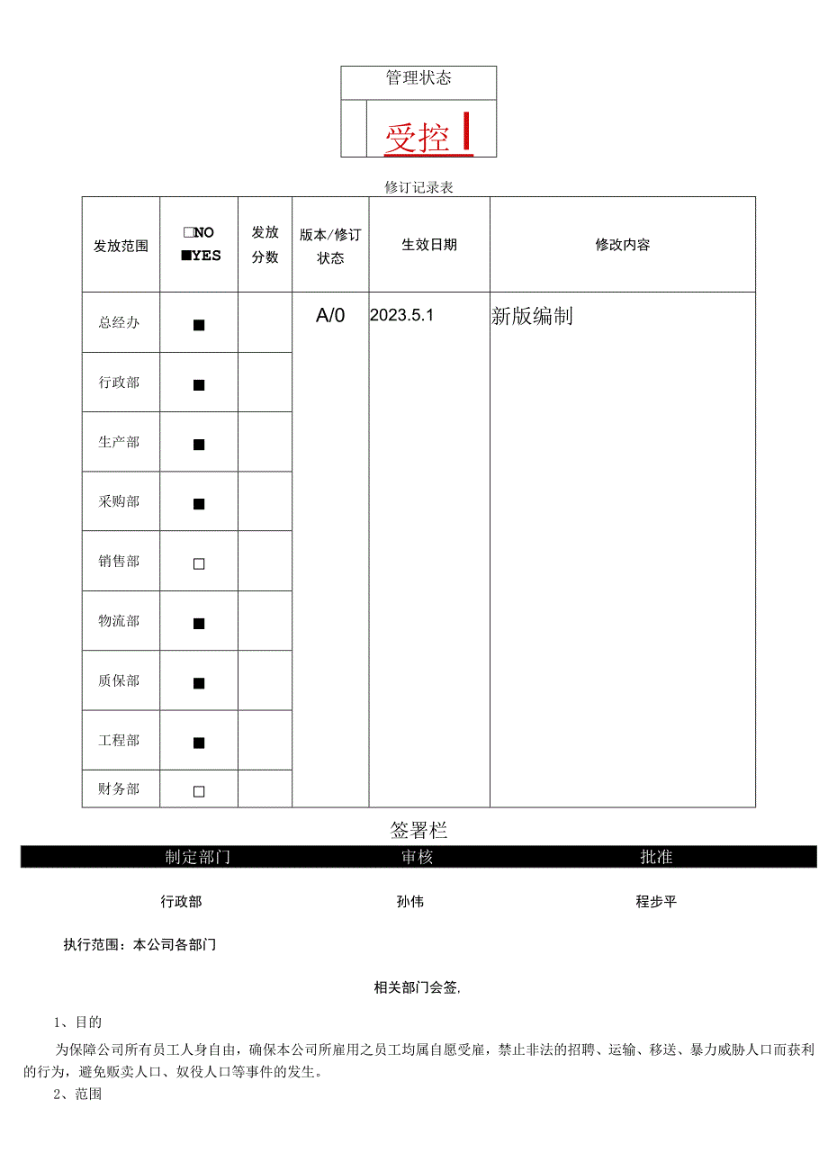 RBA-SP-01 禁止使用强迫劳动管理程序.docx_第1页