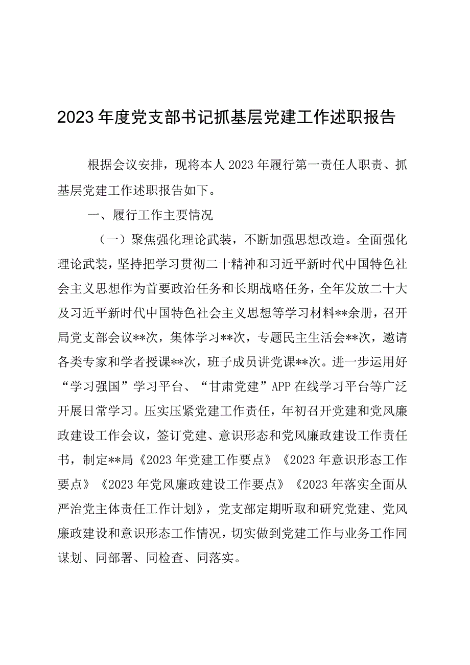 2022年度党支部书记抓基层党建工作述职报告.docx_第1页