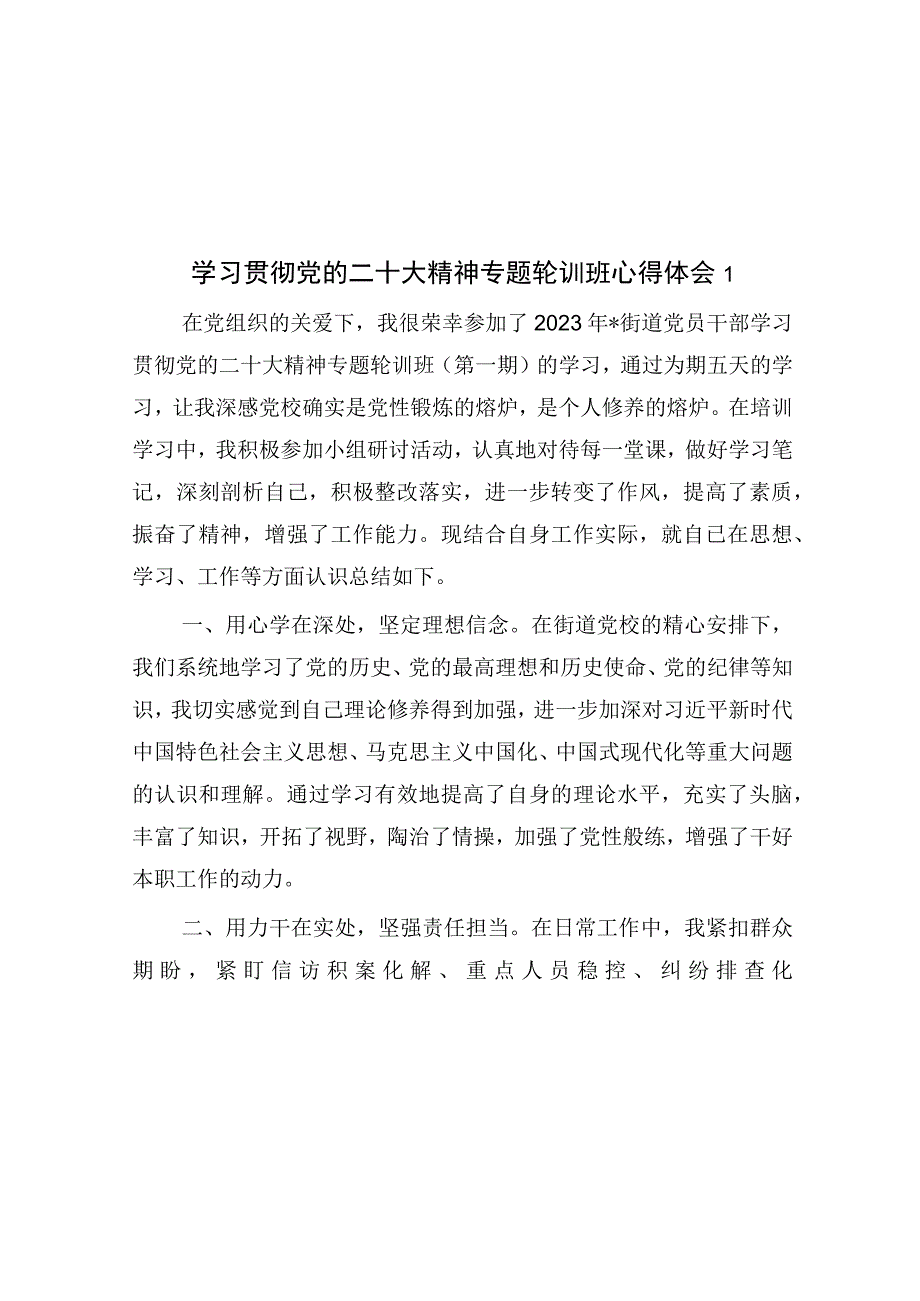 2023下半年学习二十大精神专题轮训班培训班心得体会研讨交流发言10篇.docx_第1页