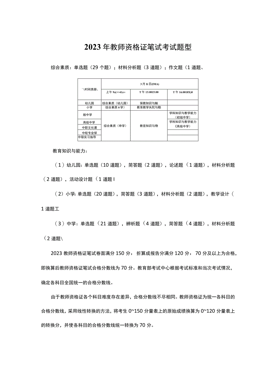 2023年教师资格证笔试考试题型.docx_第1页