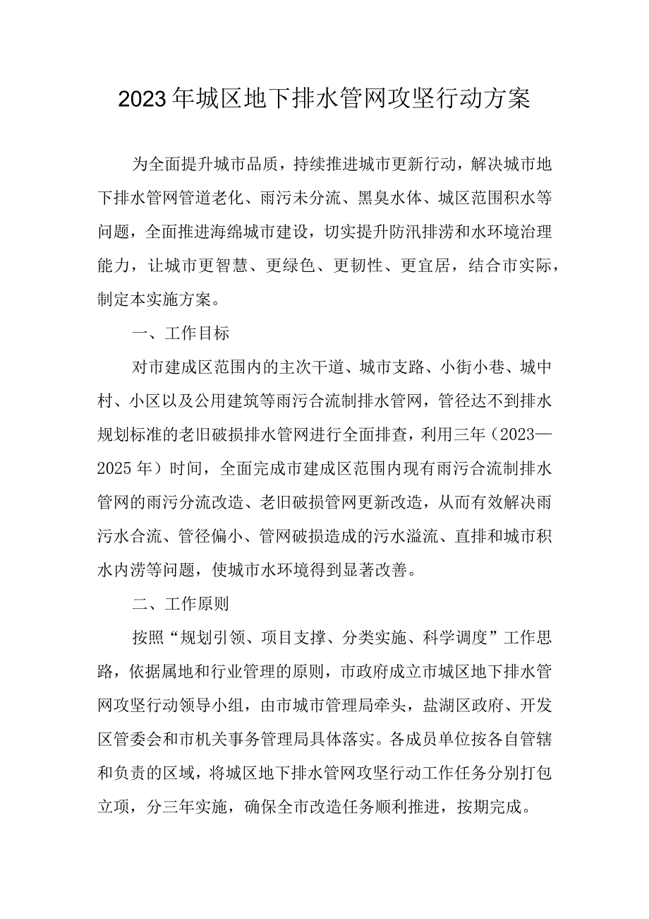 2023年城区地下排水管网攻坚行动方案.docx_第1页