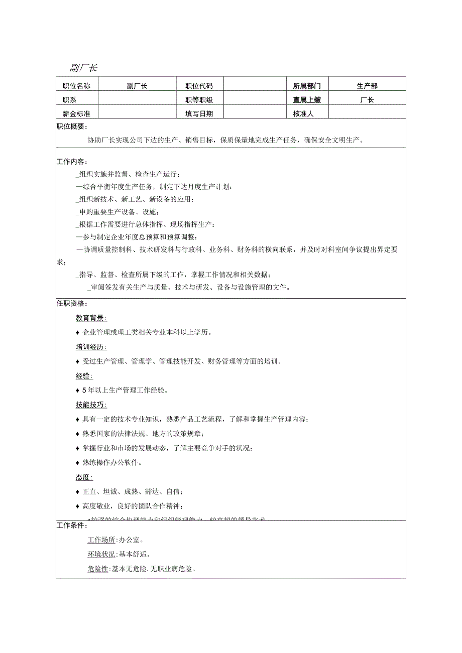 人力资源招聘资料：副厂长.docx_第1页