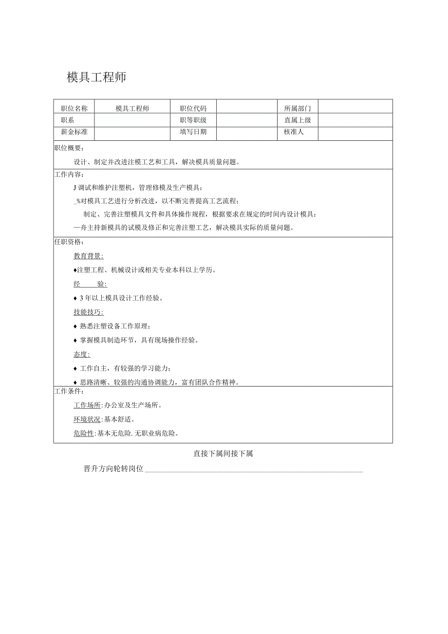 人力资源招聘资料：职位说明书：模具工程师.docx_第1页