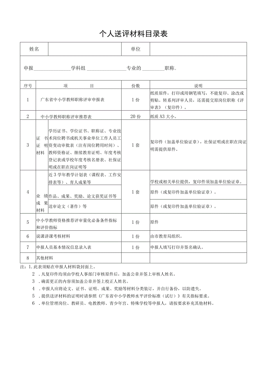 中小学教师职称评审申报材料表.docx_第1页