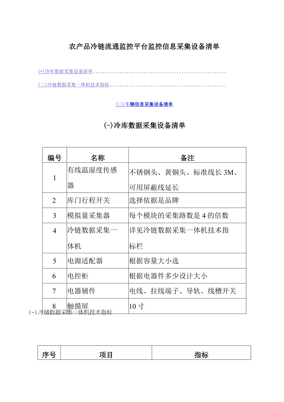 农产品冷链流通监控平台监控信息采集设备清单.docx_第1页