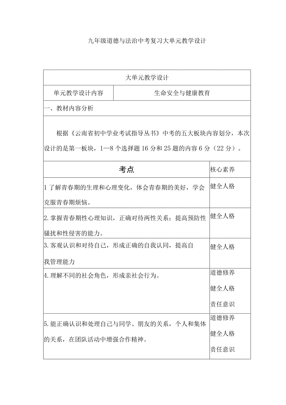 九年级生命安全与健康教育大单元教学设计.docx_第1页