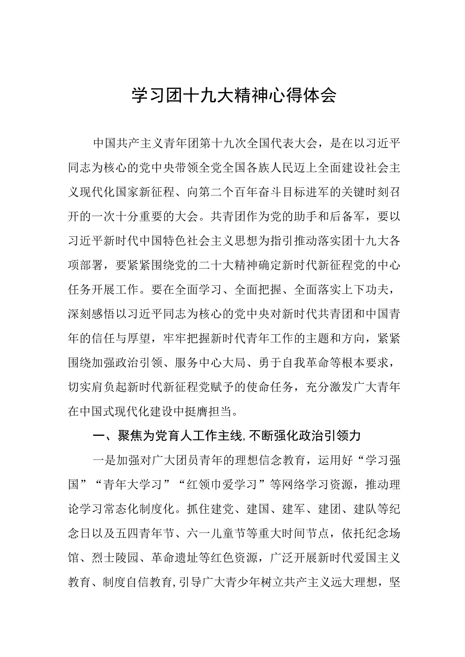 团十九大精神学习心得体会十一篇.docx_第1页