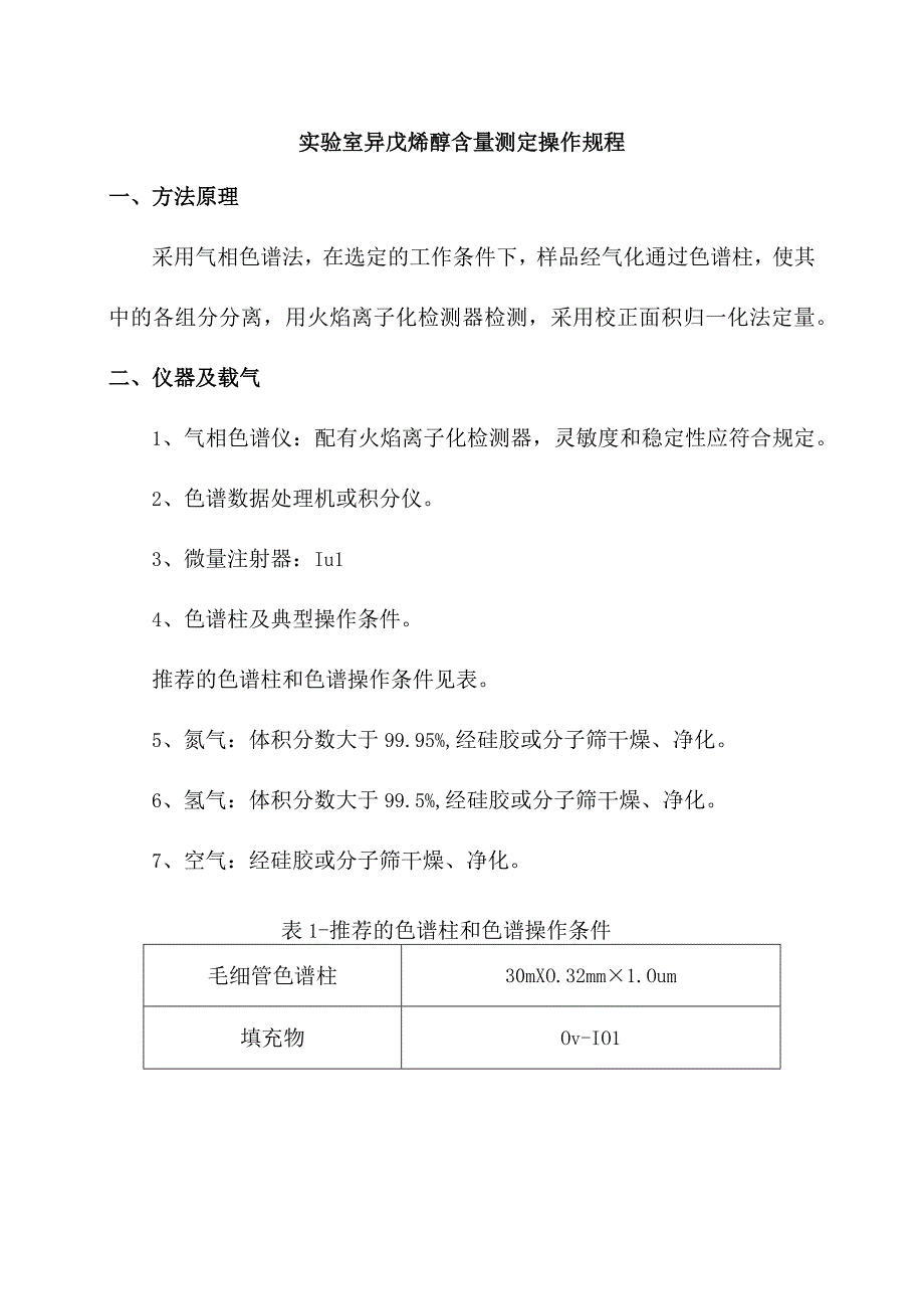 实验室异戊烯醇含量测定操作规程.docx_第1页