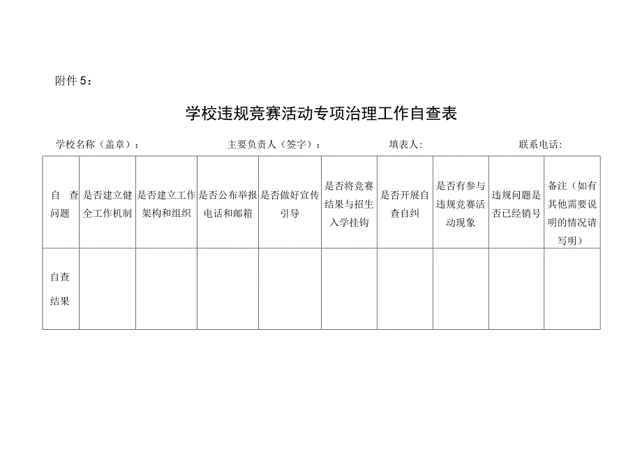 学校违规竞赛活动专项治理工作自查表.docx_第1页