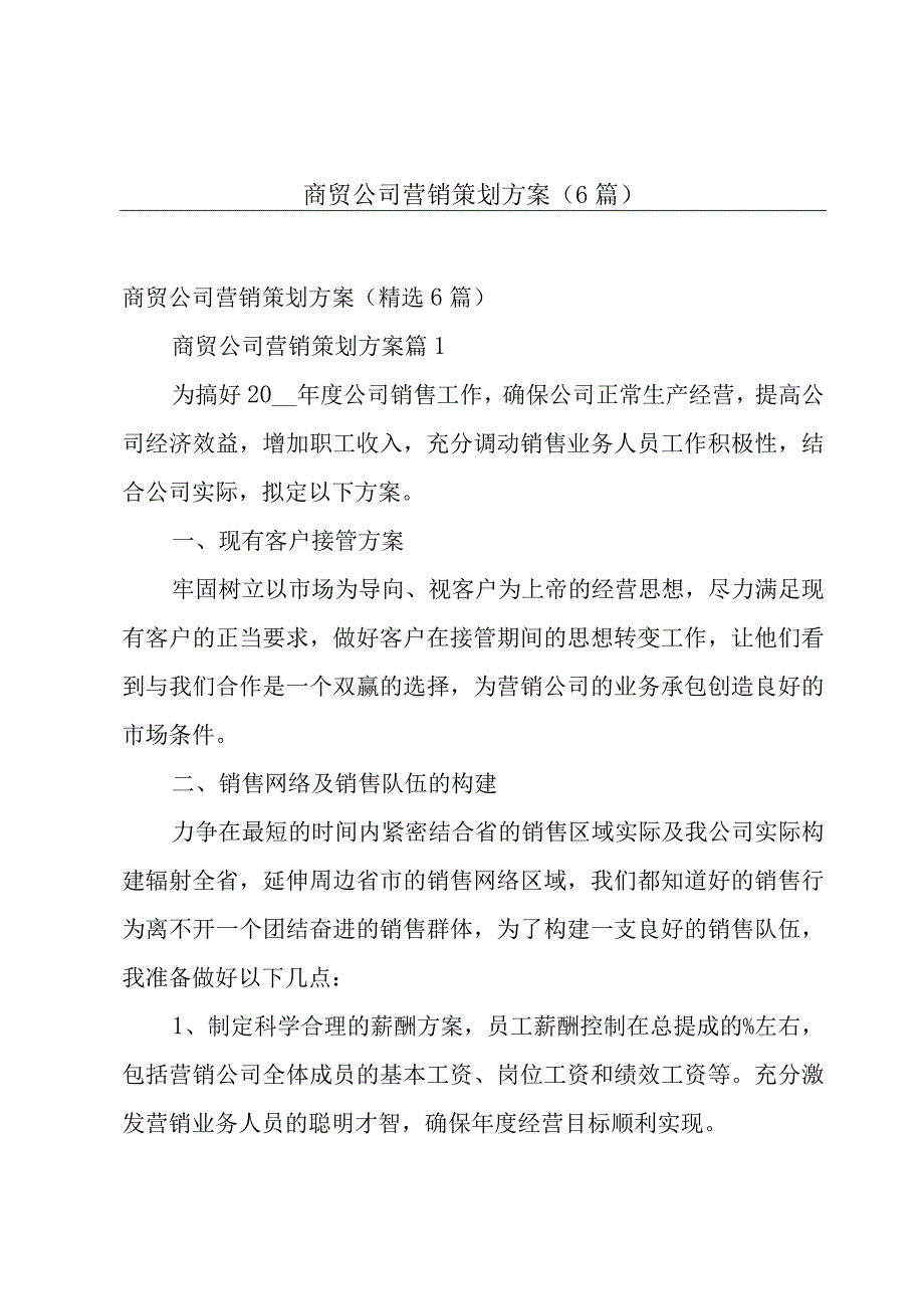 商贸公司营销策划方案（6篇）.docx_第1页