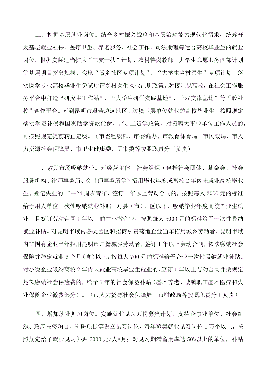 昆明市人民政府办公室印发关于进一步推动高校毕业生等青年就业创业21条措施的通知(.docx_第2页