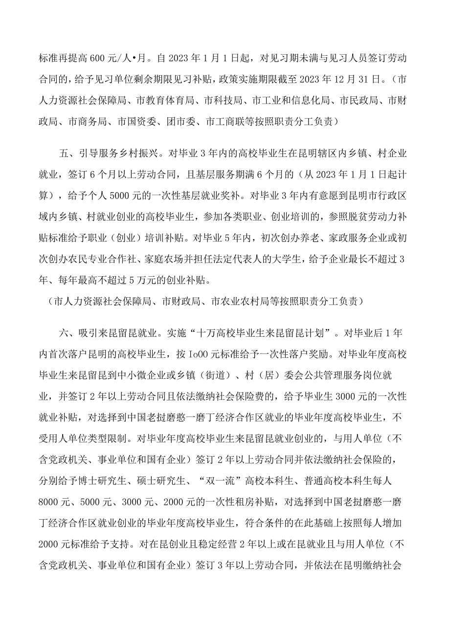 昆明市人民政府办公室印发关于进一步推动高校毕业生等青年就业创业21条措施的通知(.docx_第3页