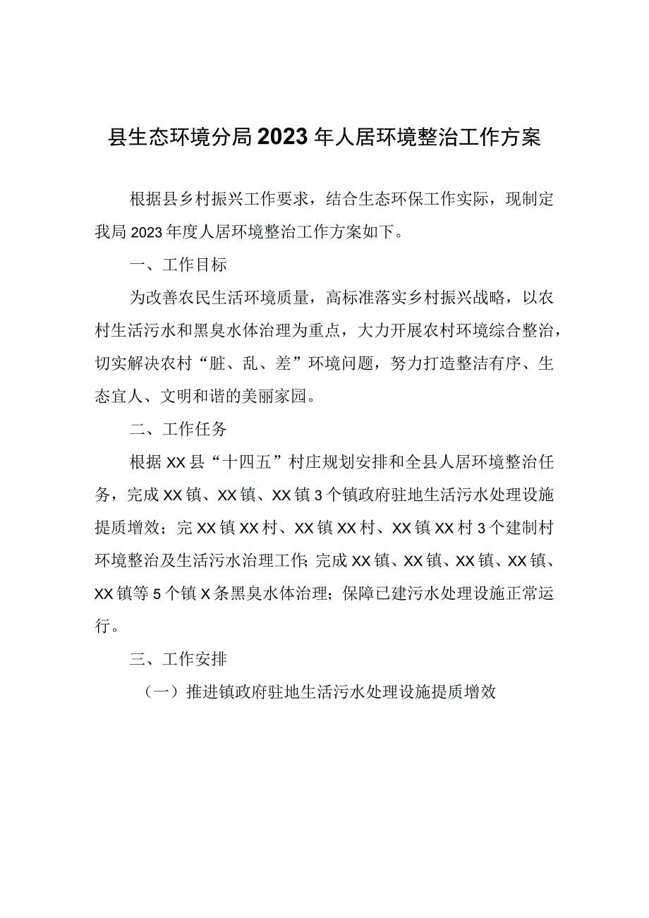 县生态环境分局2023年人居环境整治工作方案.docx_第1页