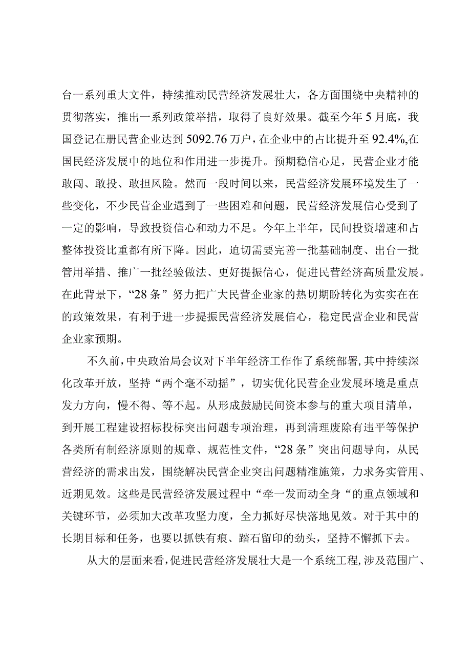 学习贯彻《关于实施促进民营经济发展近期若干举措的通知》心得发言【4篇】.docx_第2页