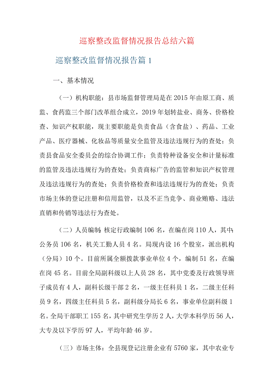 巡察整改监督情况报告总结六篇.docx_第1页