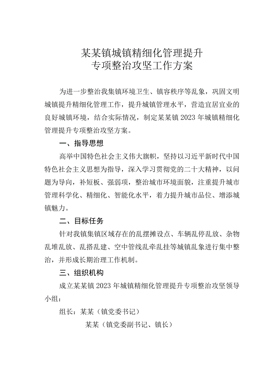 某某镇城镇精细化管理提升专项整治攻坚工作方案.docx_第1页