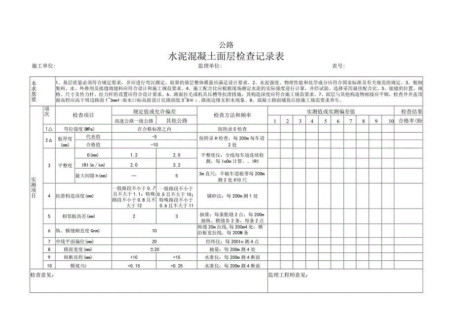 水泥混凝土面层检查记录表.docx_第1页