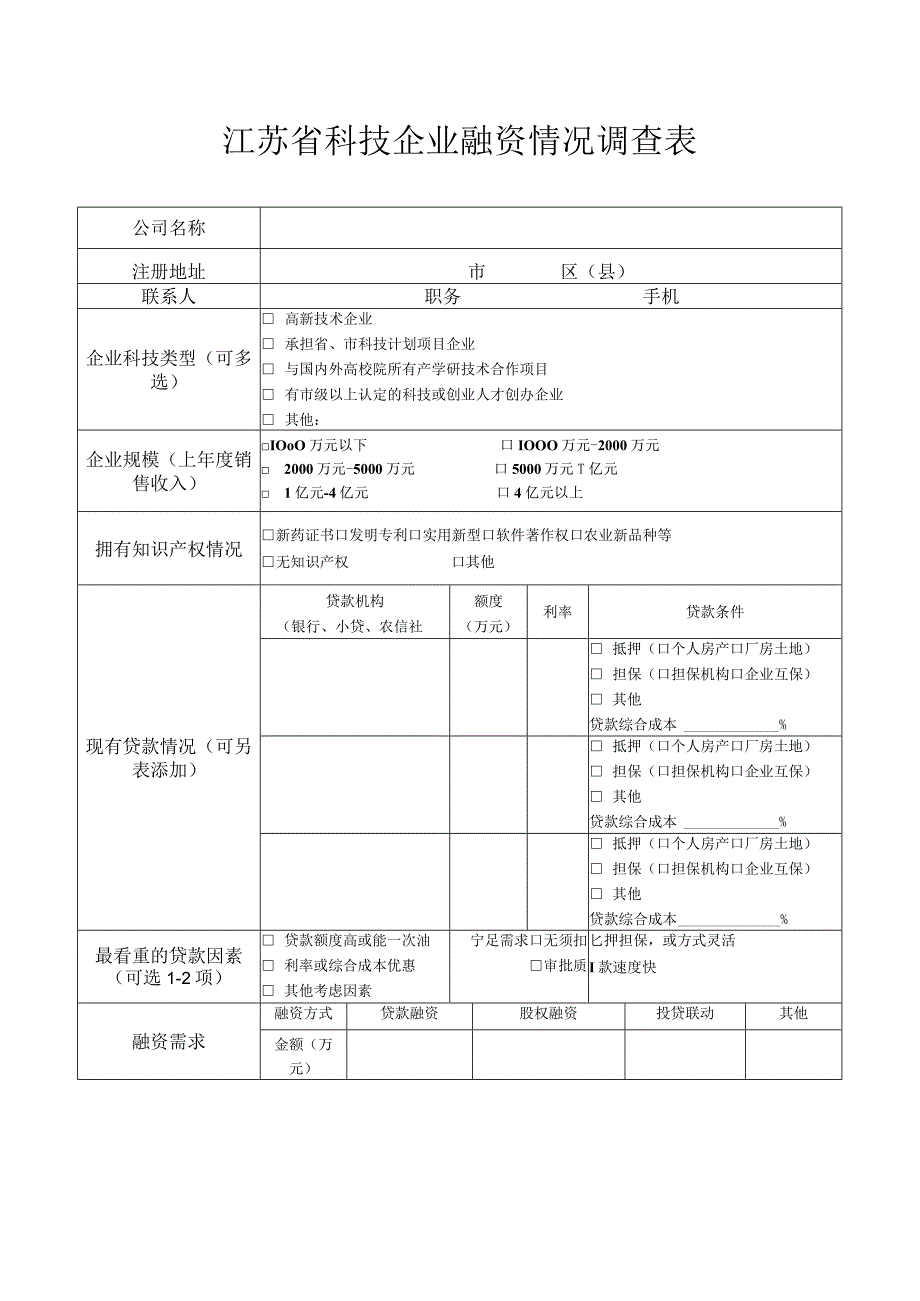 江苏省科技企业融资情况调查表.docx_第1页