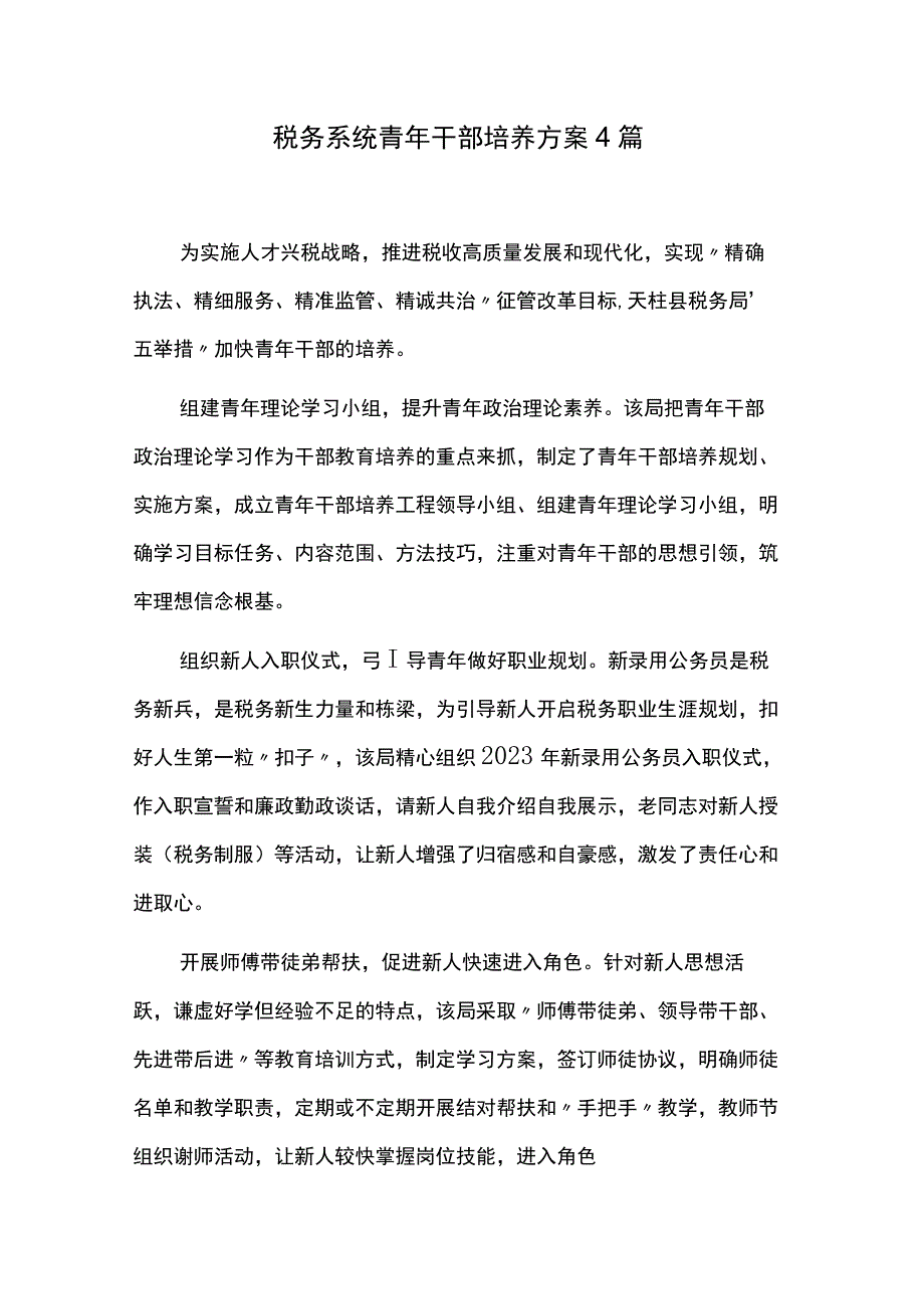 税务系统青年干部培养方案4篇.docx_第1页