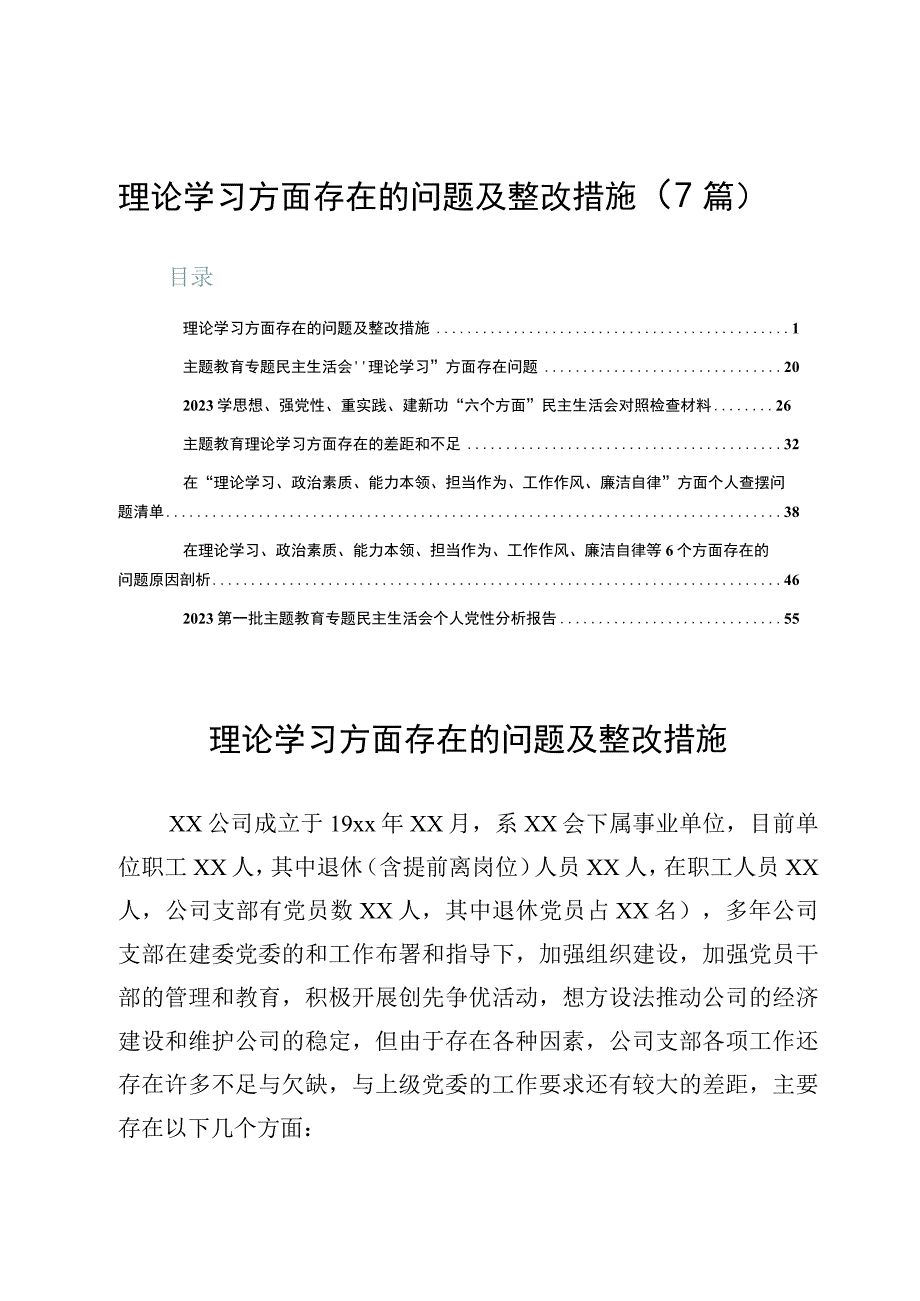 理论学习方面存在的问题及整改措施（7篇）.docx_第1页