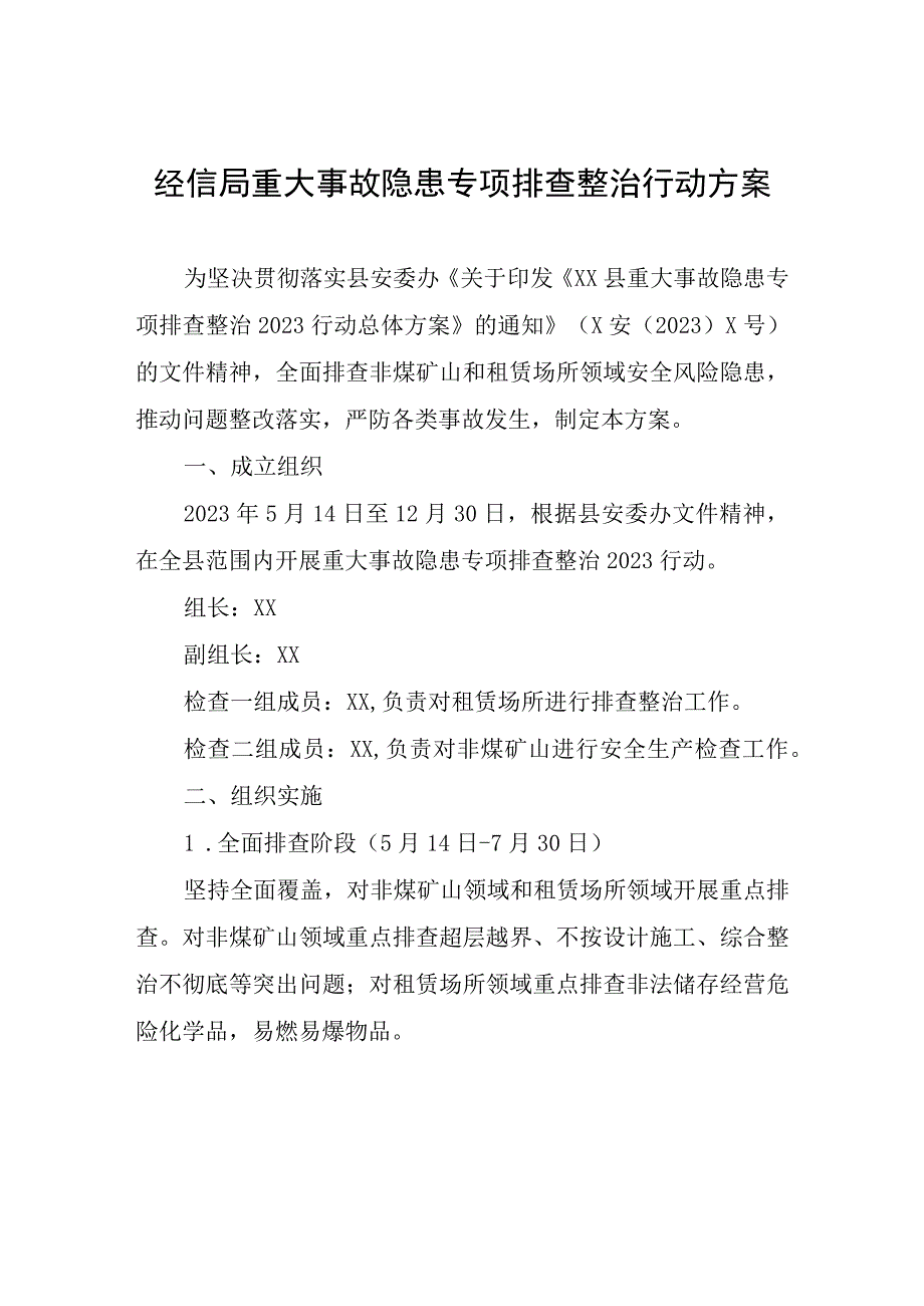 经信局重大事故隐患专项排查整治2023行动方案.docx_第1页