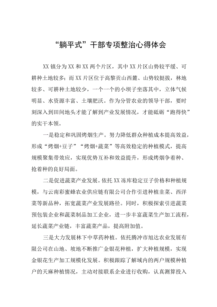 镇干部关于“躺平式”干部专项整治的心得体会10篇.docx_第1页