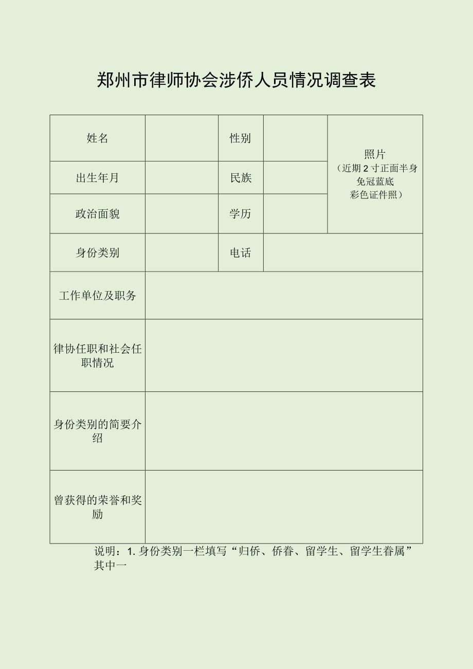 郑州市律师协会涉侨人员情况调查表.docx_第1页