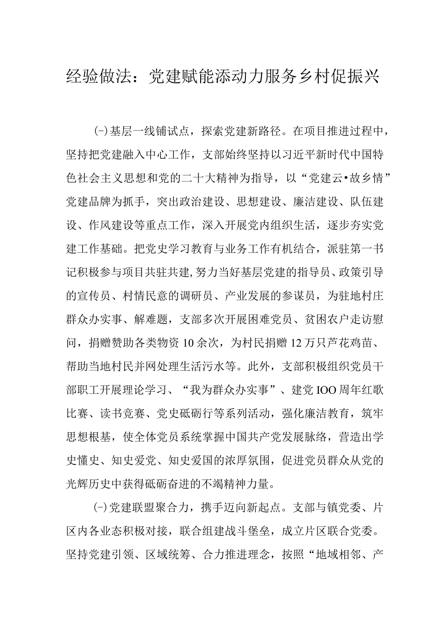 经验做法：党建赋能添动力 服务乡村促振兴.docx_第1页