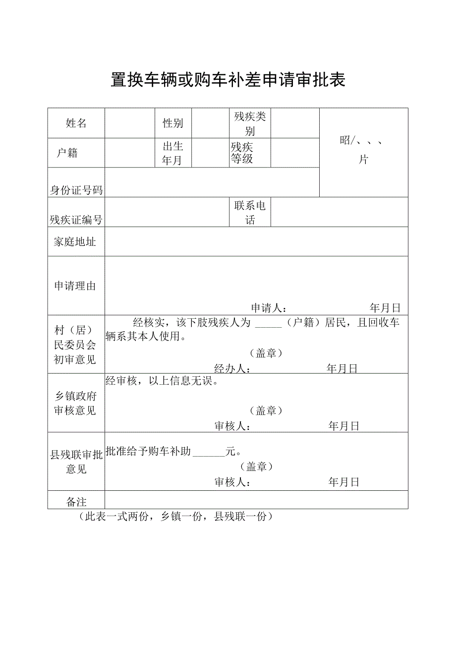 置换车辆或购车补差申请审批表.docx_第1页