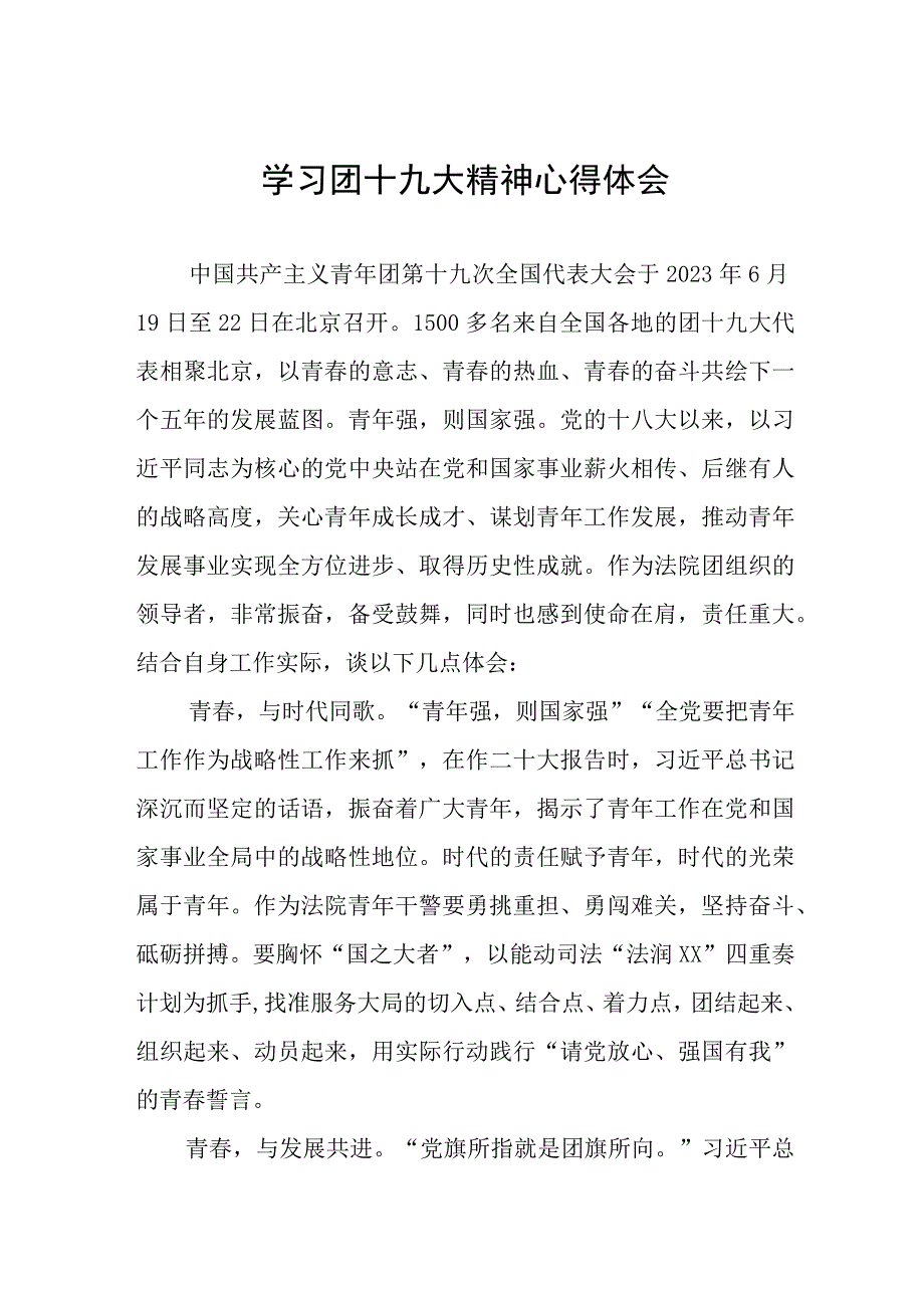 青年干部学习团十九大精神心得体会.docx_第1页