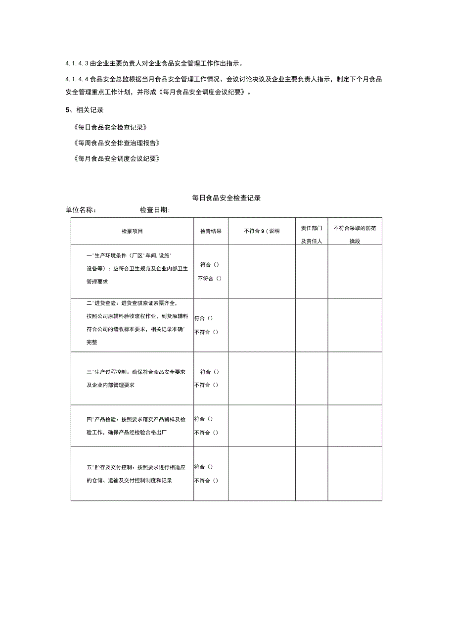 食品安全风险日管控、周排查、月调度工作制度及记录表.docx_第3页